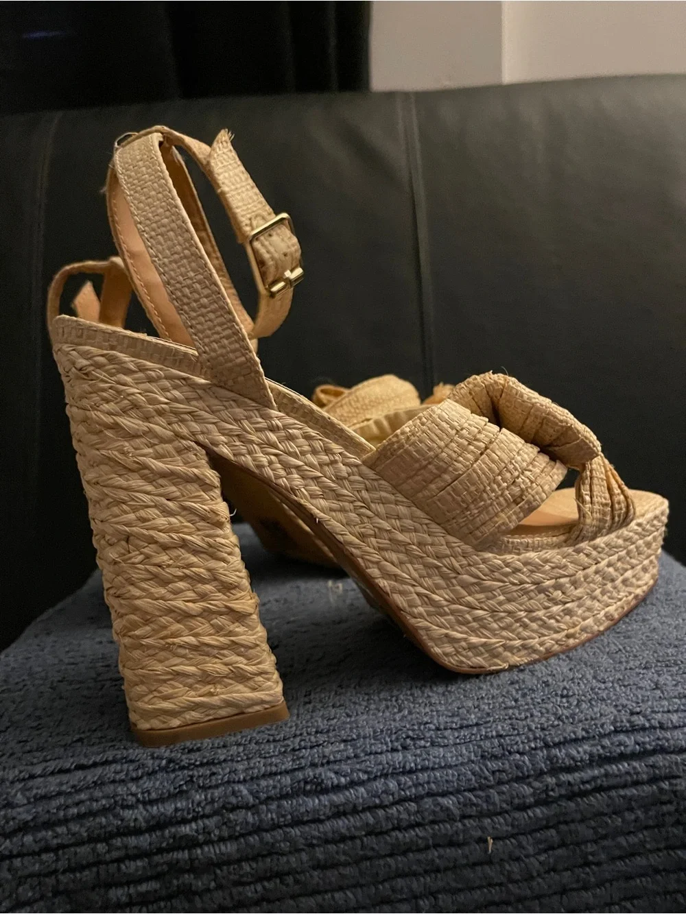 Steve Madden Women’s ROMEY Natural Raffia Bow Platform Sandals Sz 9.5 NWOB